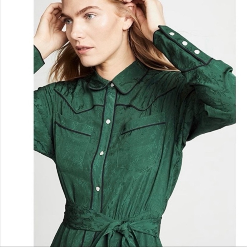 Veronica Beard Spur Western Silk Dress in Green, Size 10 - Picture 5 of 10